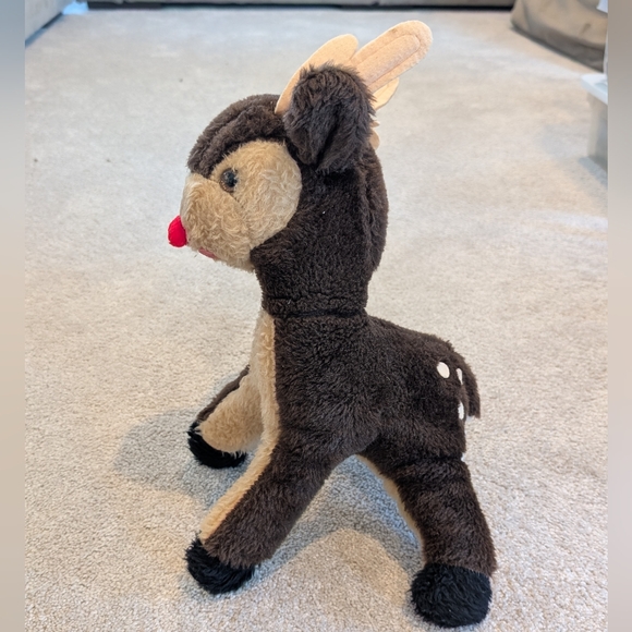 Vintage BJ Toy Company Red Nose Reindeer Hard Plush Stuffed Animal 17" - Picture 4 of 7